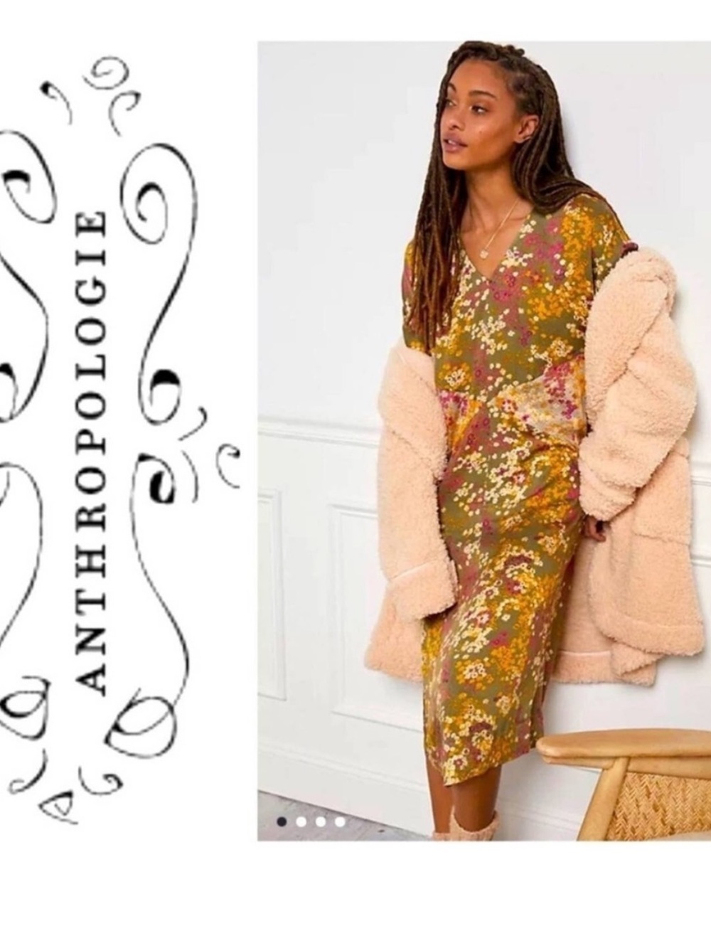 Anthropologie Tiny Shoreline Floral Midi
Dress Women’s Earthy Silky Boho Sz M